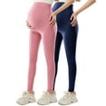 thumbnail image 1 of Amzcrzy 2PC Leggings premamá color liso por encima de la barriga clásicos largo completo cómodos suaves yoga ejercicio informal S-XL Rosa, 1 of 6