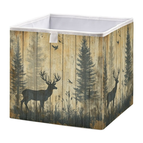 WOBOGO Forest Deer Shadow Storage Basket Foldable Easy to Clean Durable with Hollow Support Plate with Handle 11.02×11.02×11.02 in
