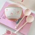 thumbnail image 3 of Bow Print Color Ceramic Bowl Set Household High Aesthetic Bowl and Spoon Se, 3 of 9