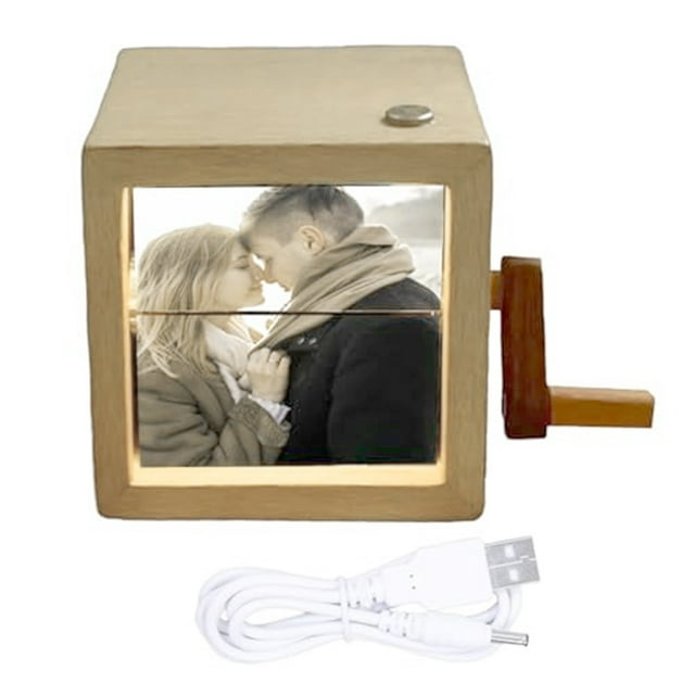 Personalized Hand Crank Photo Flip Book – Custom Mechanical Picture Frame For Father’s Day Birthday Mother’s Day Or – Wooden Photo Album For Couples Men