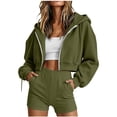 thumbnail image 4 of TEAJOPSUU Women's 2 Piece Tracksuit Sets Cropped Zip Up Hoodie Sweatshirts High Waist Shorts with Pockets Sets Casual Fall Workout Daily Outfits Olive Green, 4 of 7