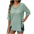 thumbnail image 1 of Timegard Blouse pour Femmes Habillée Décontractée Col en V Fente Latérale Manches 1/2 Chemises Confortables d'Été, 1 of 7