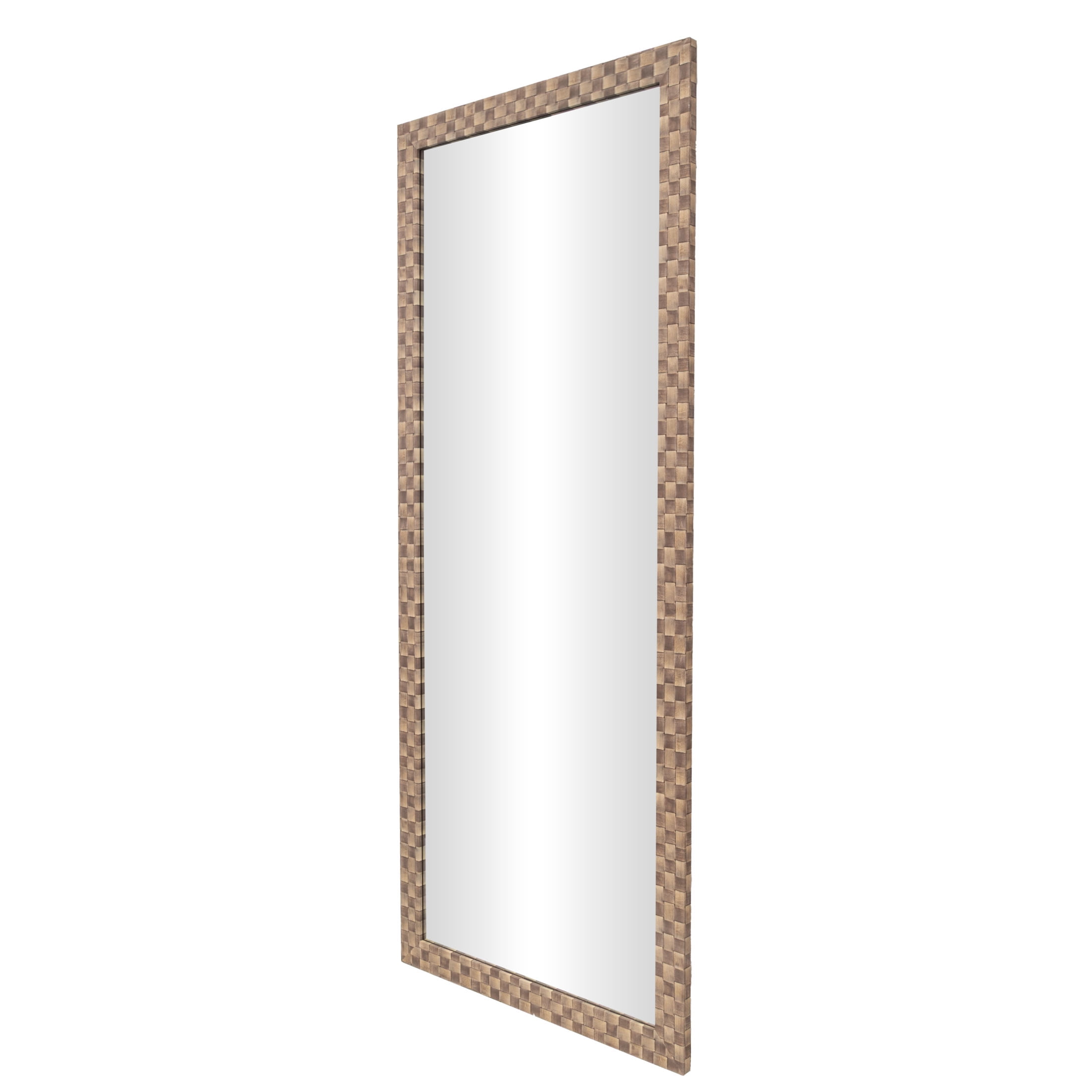 DecMode 25" x 58" Brown Wall Mirror with Checkered Pattern Frame