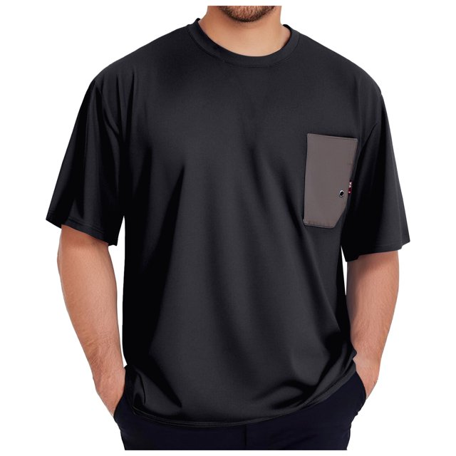 T-Shirts Patch Tricoté à Blocs de Couleur, Col Rond, Manches Courtes, Noir TTTG