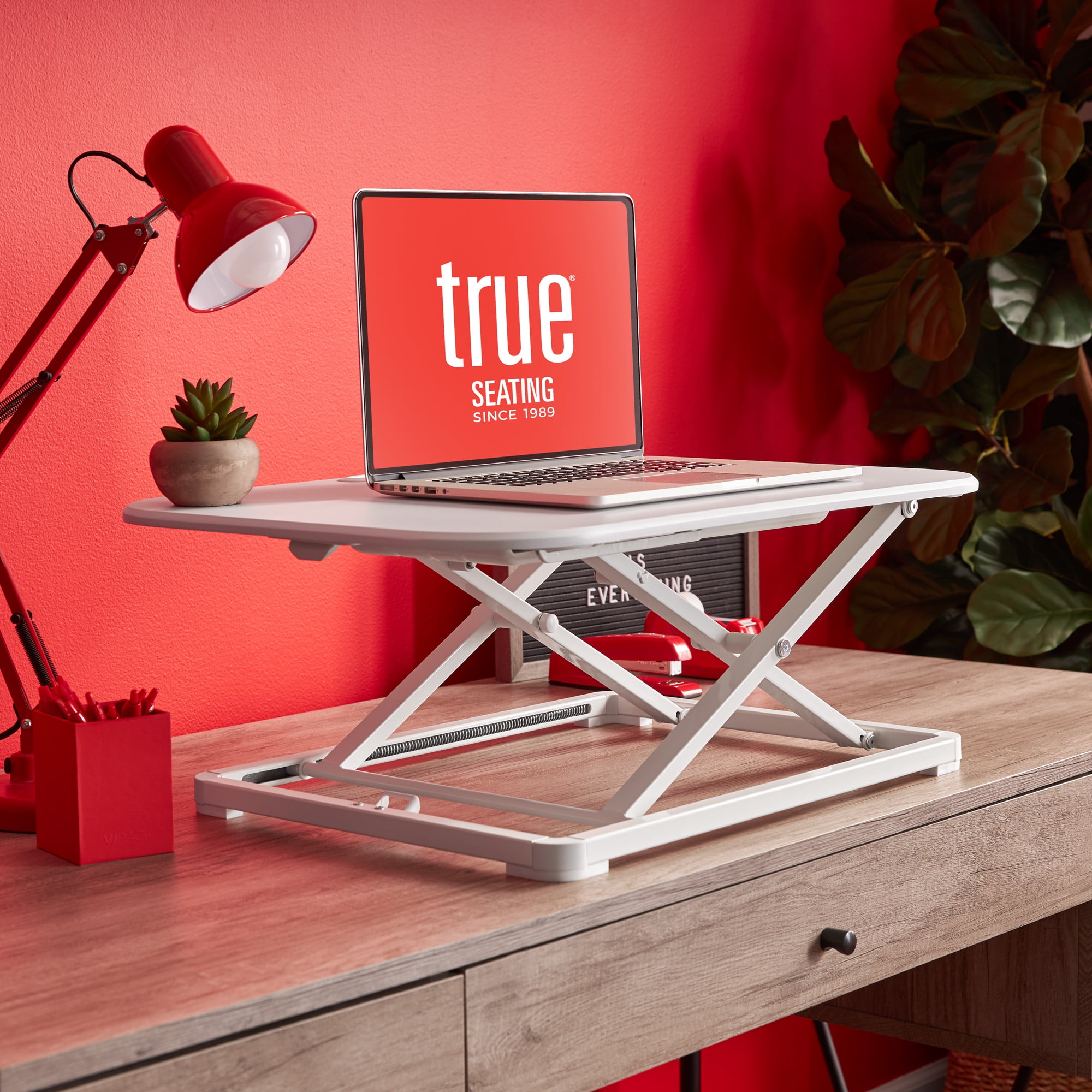 True Seating Ergo 26" Height Adjustable Laptop Standing Desk Converter, White
