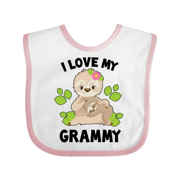 Inktastic Cute Sloth I Love My Grammy with Green Leaves Boys or Girls Baby Bib