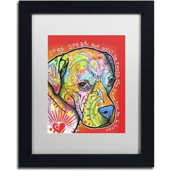 Trademark Fine Art 'Dogs Speak' Canvas Art by Dean Russo, White Matte, Black Frame