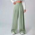 thumbnail image 2 of AINIYS Women's Wide Leg Pants Half Elastic High Waisted Knit Casual Pants Trousers with Pockets Modified Leg Shape Green XXL, 2 of 6