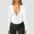 thumbnail image 5 of Womens Sexy Tops Long Sleeve Slim Fit Crop Tee Shirts Low-Cut Ribbed Knit Going Out Blouses Clubwear Outfits (XL, White), 5 of 5