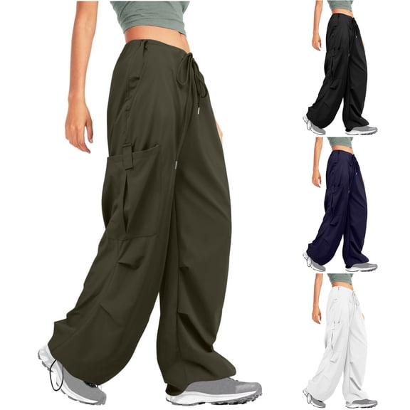 Hfnxid Women's Baggy Cargo Pants Low Rise Wide Leg Trouser Casual Dressy Parachute Pant Going Out Travel Pant Trousers With Pockets Black XL