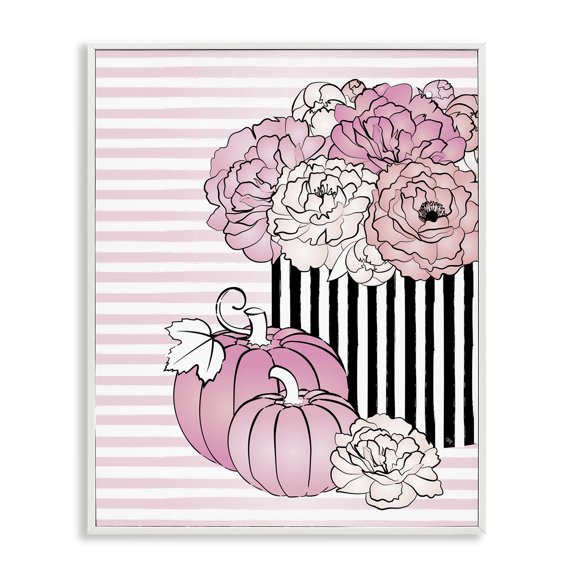 Stupell Industries Shabby Chic Pink Florals & Pumpkins White Framed Giclee Art, 16 x 20, by Martina Pavlova