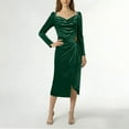 thumbnail image 2 of Htigea Womens Velvet Cocktail Dress Cowl Neck Long Sleeve Party Midi Dresses Solid Color Ruched Slit Bodycon Dress Green M, 2 of 6