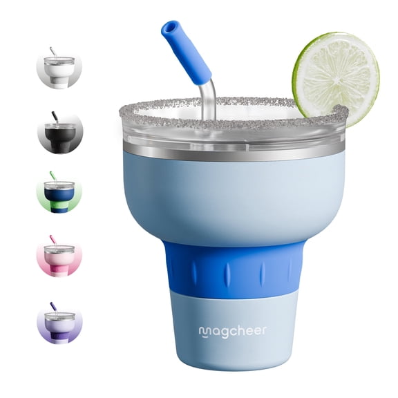Magcheer Margarita 16 oz Blue Vacuum Insulated Stemless Stainless Steel Tumbler with Lid and Straw
