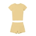 thumbnail image 5 of Besolor Short Sets for Women Summer 2 Piece Stretch Slim Crewneck Short Sleeve Tops with Shorts Comfy Gym Yoga Athletic Set(X-Large,Yellow), 5 of 5