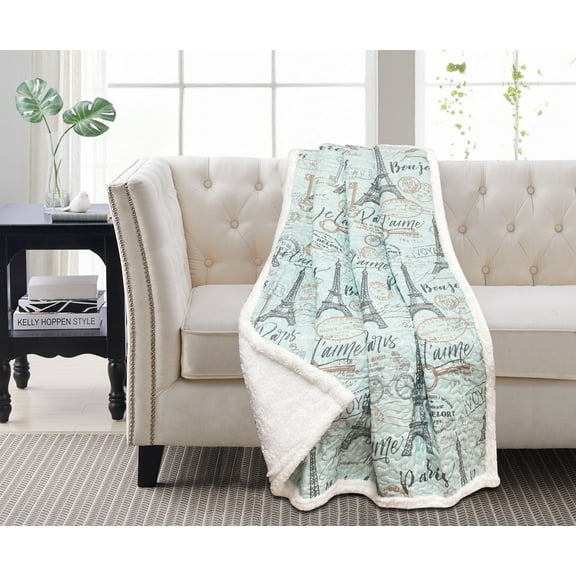 Travel to Paris Quilted Sherpa Throw