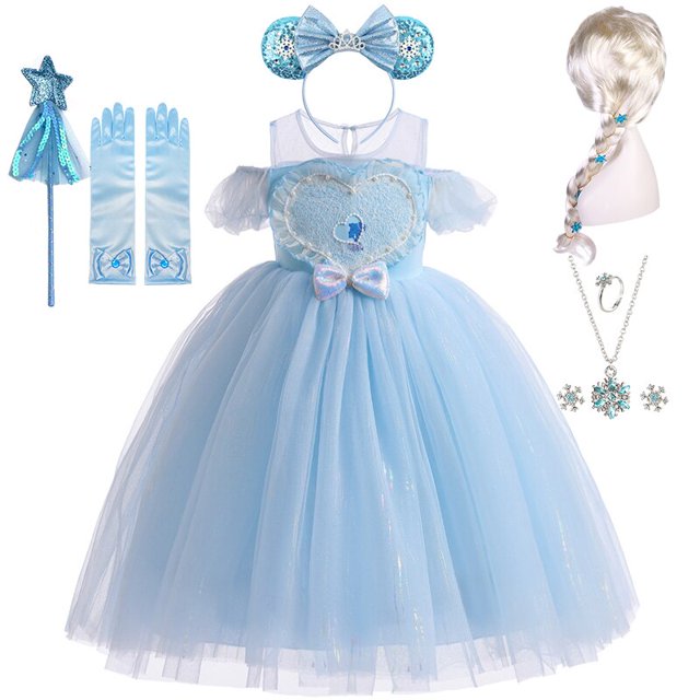 Ropa de Disney para niñas, vestido de princesa Elsa de Frozen, sin hombros, tul brillante, disfraz de fiesta de cumpleaños, mascarada Fivean unisex