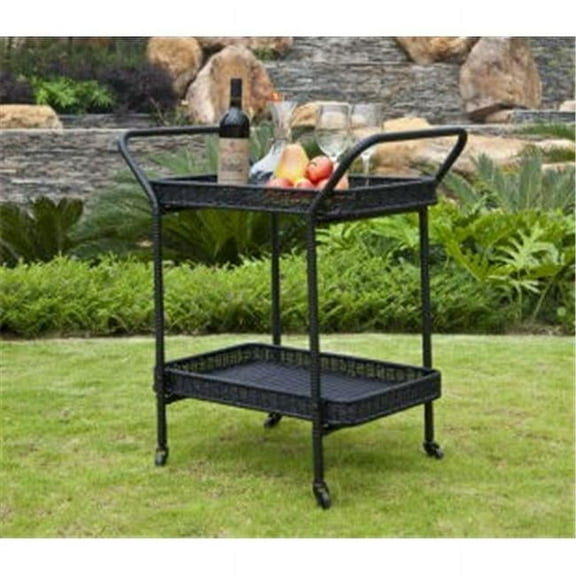 Wicker Lane ORI002-D Outdoor Black Wicker Patio Furniture Serving Cart