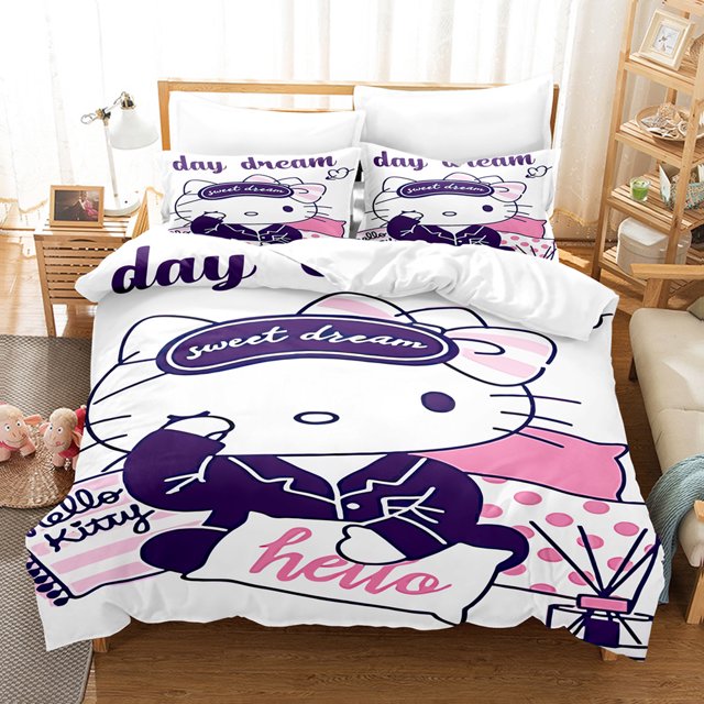 Ensemble de Literie Mignon Dessin Animé Hello Kitty Amour Taie d'Oreiller Anime Literie Imprimée 3D Housse de Couette Bébé Enfants RJ