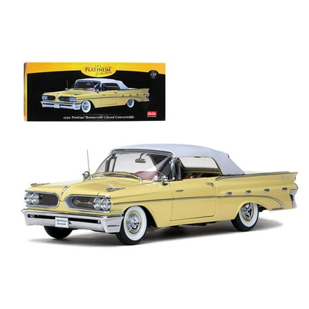 1966 Pontiac Bonneville - 1959 Pontiac Bonneville Closed Convertible White / Palomar Yellow 1/18 Diecast Model Car by Sunstar