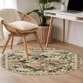 thumbnail image 4 of Round Area Rug 4 Ft, Beige Spring Floral Washable Non-Slip Circle Carpet for Living Room/Bedroom, Elegant Pastoral Flowers Birds Watercolor Low-Profile Crawling Mats Collection Rugs for Indoor, 4 of 8