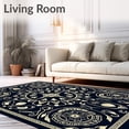 thumbnail image 2 of ODIKA 3'x5' Machine Washable Non-Slip Area Rug, Nautical Compass Rose Interlocking Seashell with Anchor Details High Traffic Rug with Pad, Black, 715698, 2 of 8