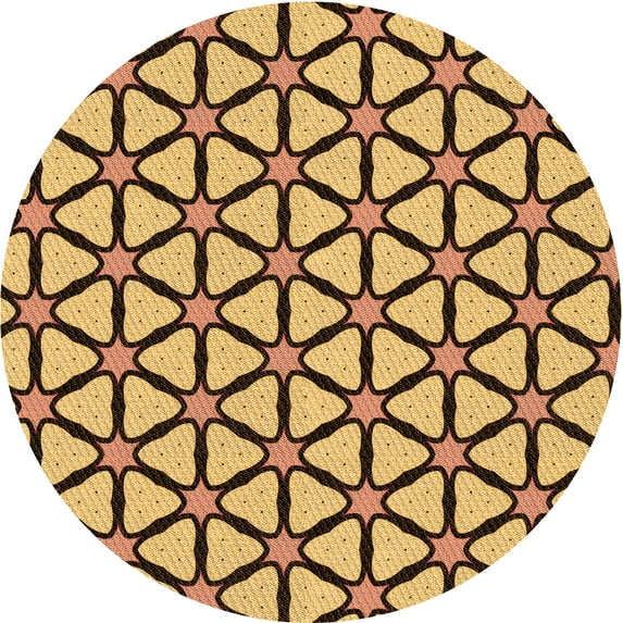 Ahgly Company Indoor Round Patterned Saffron Yellow Area Rugs, 6' Round