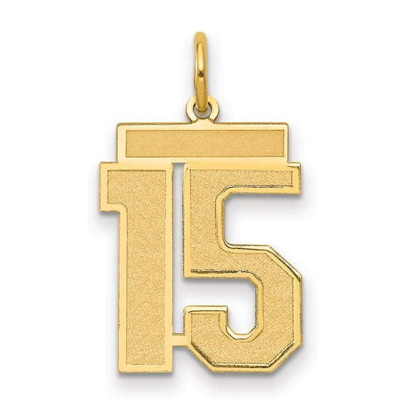 14k Yellow Gold Satin Brush Finish Medium Size Number 15 Charm Pendant