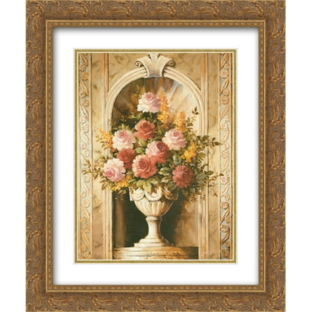 206 Matt - Assorted Roses In Urn 2x Matted 20x24 Gold Ornate Framed Art Print by T C Chiu
