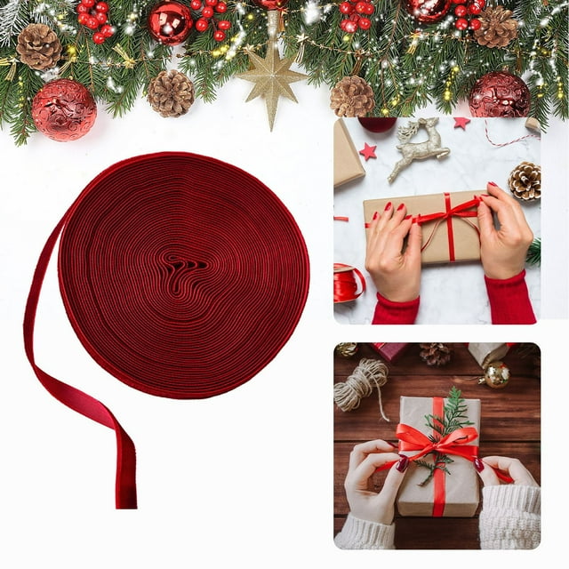 MTBLYS Christmas Decoration Velvet Ribbon Red Cloth Ribbon 393.7 X 0.39 Inch 10 Meter Diy Gift Packaging Christmas Tree Decor