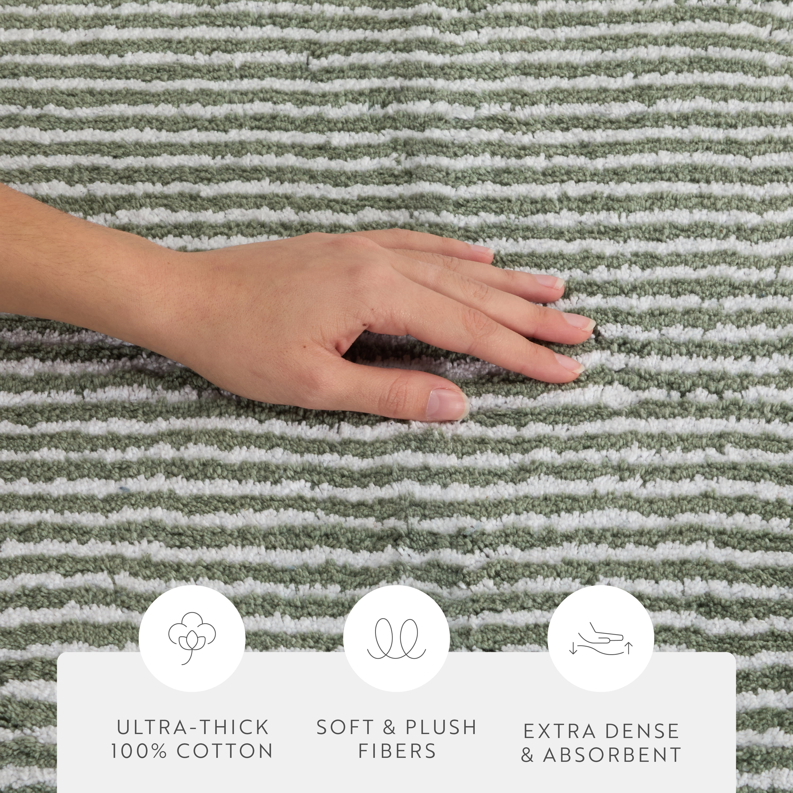 100% Cotton Pinstripe Patterned Bath Mat by Comfort Canopy, Sage, 24" x 17"