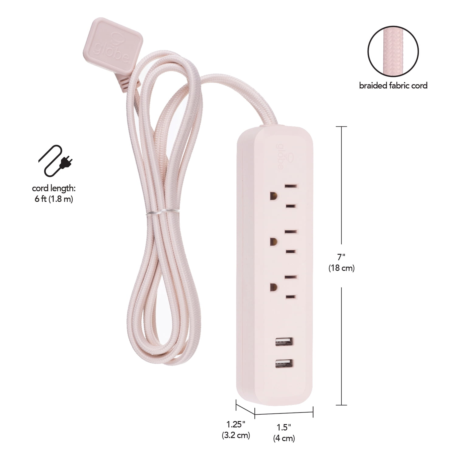 Globe Electric Globe Electric 6-ft 3-Outlet Rose USB Surge Protector 2-Pack, 78257-K