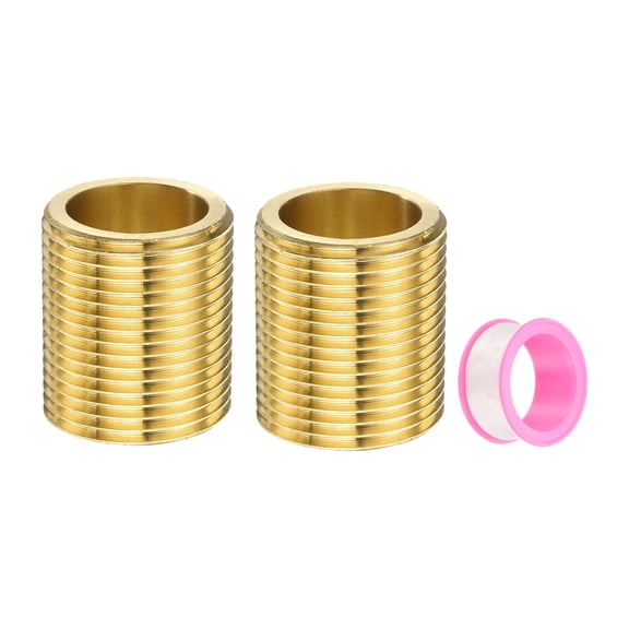 Uxcell 2 Pack 3/4" g Male Brass Pipe Fittings, Extension Adapter Connector with Tape 1.2 Inch Length