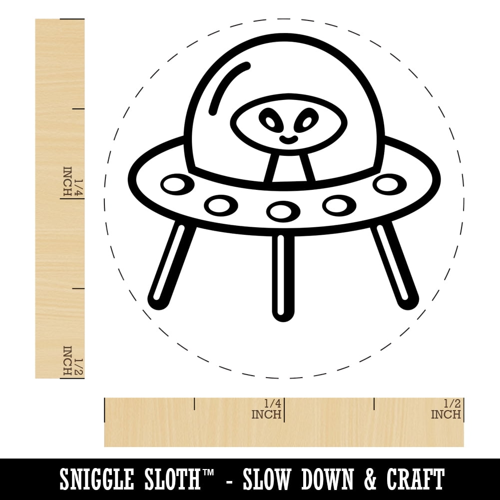 Alien Space Ship UFO Self-Inking Rubber Stamp Ink Stamper - Dry Pad (No Ink) - Mini 1/2 Inch