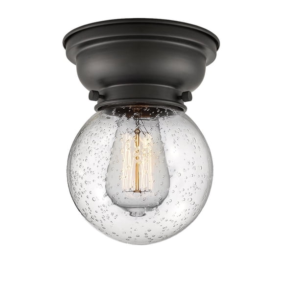 623-1F-BK-G204-6-Innovations Lighting-Beacon - 1 Light Flush Mount In Industrial Style-7.15 Inches Tall and 6.25 Inches Wide-Matte Black Finish-Seedy