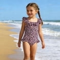 thumbnail image 2 of MEZZALL Summer Girls Swimsuit With Leopard Print Frill Cute Ruffle Bathing Suit For Toddler Kids Beach Pool Party Resort With Cartoon / Flower Print Beachwear, 2 of 5