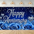thumbnail image 3 of Happy Anniversary Backdrop Wedding Together Anniversary Party Decoration Blue Rose Floral Silver Glitter Heart Background Wedding Couple Love Party Supplies, 3 of 5