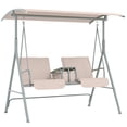 thumbnail image 2 of Outsunny 2 Person Porch Swing with Stand, Outdoor Swing with Canopy, Pivot Storage Table, 2 Cup Holders, Cushions for Patio, Backyard, Beige, 2 of 9