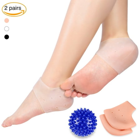 2 Pairs Heel Sleeves and a Massag Ball Plantar Fasciitisl Heel Protectors Heel Pads Kit-9 pieces (White+Skin)