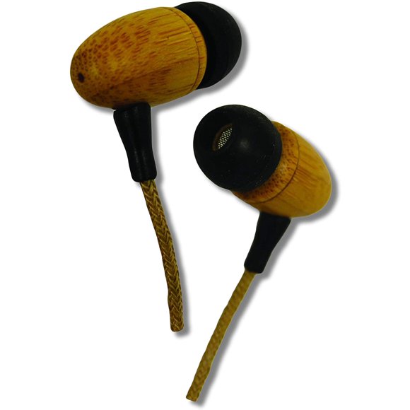 Earth-Budz - Genuine Wood Earbuds, in-Ear Noise-Isolating Headphones, with in-line Microphone. (Laid Back)