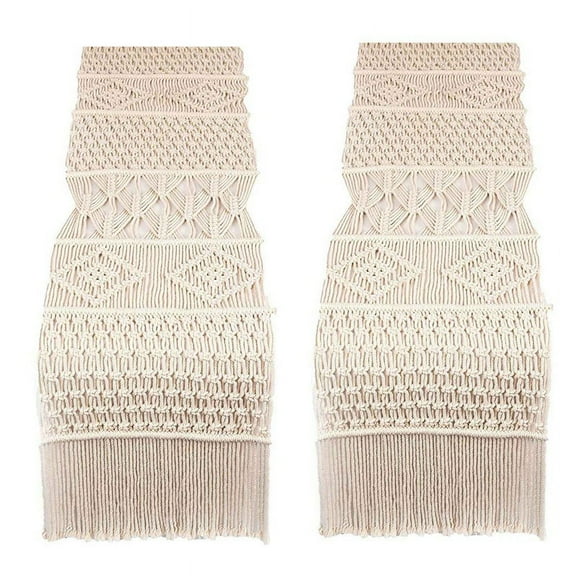 2X Macrame Table Runner, Boho Wedding Table Decor, Handwoven Vintage Farmhouse Bohemian Dining Room Style Decorations