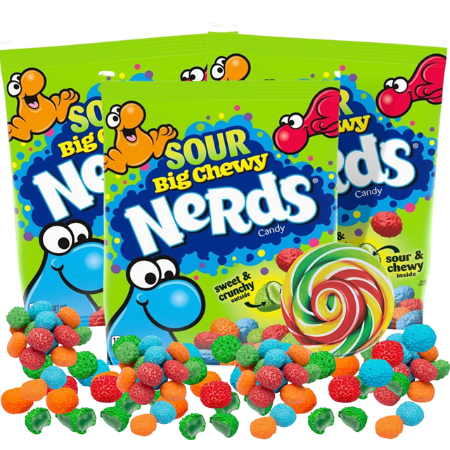 Nerds Extreme Sour Assorted Fruit Flavored Big Chewy Candies, Crunchy