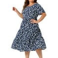 thumbnail image 2 of DARING DIVA Plus Size Tiered Polka Dots Midi Short Sleeve Babydoll Dress 1X Dark Blue, 2 of 6