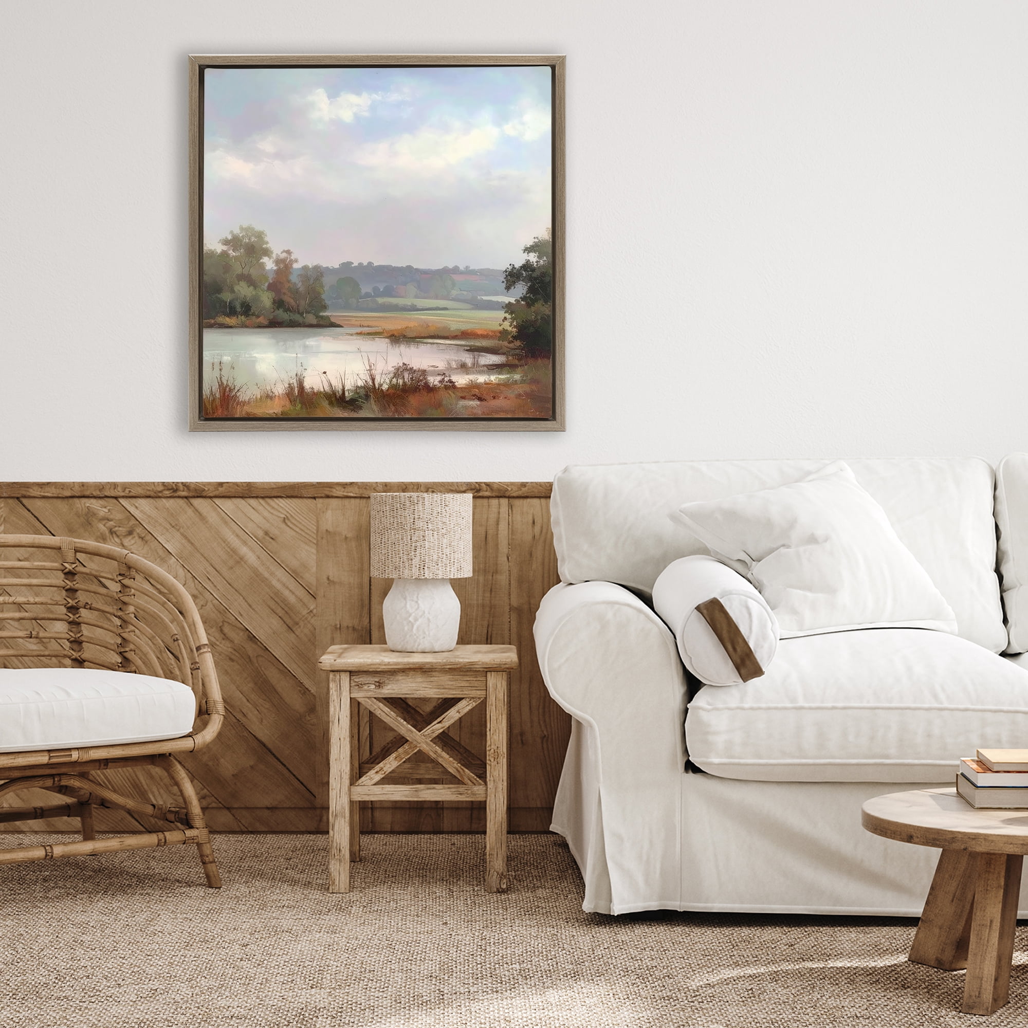 Stupell Industries Riverside Grove Scenery Brown Framed Floater Canvas Wall Art, design by Alonza Saunders