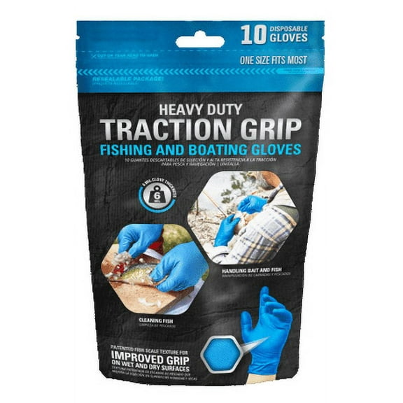 10 count - Traction Grip 6 Mil Textured - Disposable Nitrile Gloves FISHING/BOATING