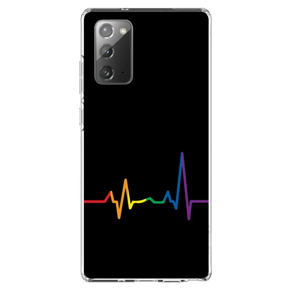 DistinctInk Clear Shockproof Hybrid Case for Samsung Galaxy Note 20 (6.7" Screen) - TPU Bumper, Acrylic Back, Tempered Glass Screen Protector - Rainbow Pulse Heart Beat - LGBTQ Support