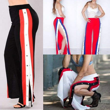 Fashion Casual Loose Split Side Pants Women Sexy High Waist Long Trousers