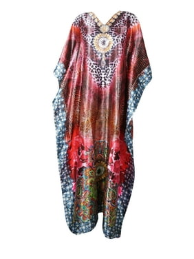 Mogul Women Maxi Caftan Dress Jewel Print Beach Wear Cover up Summer Maxi Kaftan Dress One Size