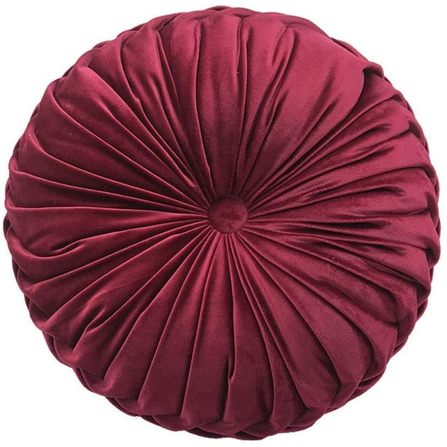 Coussin Rond en Velours pour la Maison, Décoration, Coussin Rond Plissé pour Canapé, Chaise, Lit, Voiture (Bourgogne)