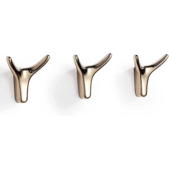 Juego de 3 ganchos adhesivos dorados para pared con forma de cuerno para baño