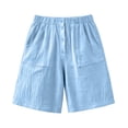 thumbnail image 6 of VBVC Women's Cotton-Linen Button Front Bermuda Shorts , Summer Casual Textured Shorts For Women,Ladies' Loungewear Shorts with Pockets,Light Blue,S-2XL, 6 of 8